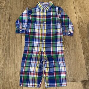 Ralph Lauren 6 Months Baby Boy Plaid Shirt Romper Multi Spring Colors Preowned‎
